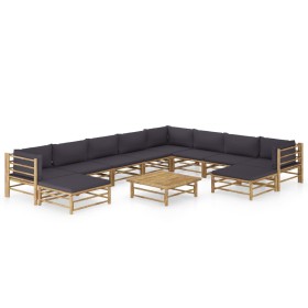 11-piece bamboo garden furniture set with dark gray cushions by vidaXL, Garden sets - Ref: Foro24-3058224, Price: 978,58 €, D...