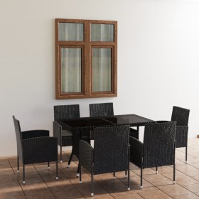 Juego de comedor para jardín 7 piezas ratán sintético negro de vidaXL, Conjuntos de jardín - Ref: Foro24-3059420, Precio: 500...