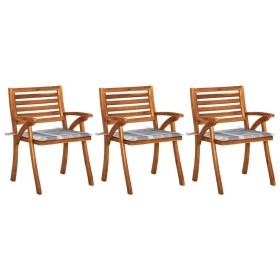 Garden dining chairs with cushions 3 pcs solid acacia wood by vidaXL, Garden chairs - Ref: Foro24-3060823, Price: 239,00 €, D...