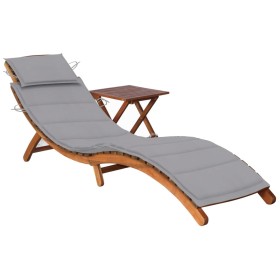 Garden lounger with table and cushion in solid acacia wood by vidaXL, Loungers - Ref: Foro24-3061588, Price: 175,99 €, Discou...