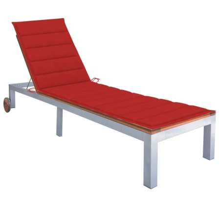 Lounger with cushion solid acacia wood and galvanized steel by vidaXL, Loungers - Ref: Foro24-3061548, Price: 262,99 €, Disco...