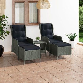 Outdoor furniture set, 3 pieces, light gray synthetic rattan with cushions by vidaXL, Garden sets - Ref: Foro24-3060155, Pric...