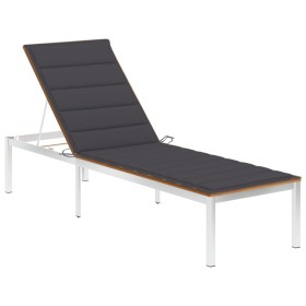 Lounger with cushion solid acacia wood and stainless steel by vidaXL, Loungers - Ref: Foro24-3061458, Price: 237,11 €, Discou...