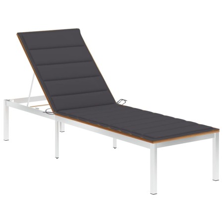 Lounger with cushion solid acacia wood and stainless steel by vidaXL, Loungers - Ref: Foro24-3061458, Price: 224,64 €, Discou...