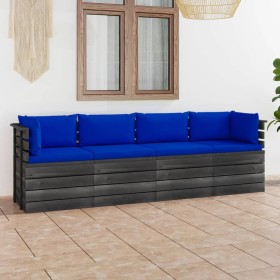 4-Sitzer-Gartensofa aus Paletten und Kissen aus massivem Kiefernholz von vidaXL, Gartensets - Ref: Foro24-3061753, Preis: 410...