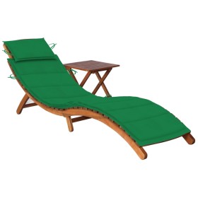 Garden lounger with table and cushion in solid acacia wood by vidaXL, Loungers - Ref: Foro24-3061592, Price: 190,38 €, Discou...