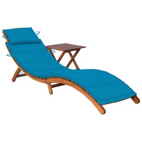 Garden lounger with table and cushion made of solid acacia wood. by vidaXL, Loungers - Ref: Foro24-3061591, Price: 190,38 €, ...