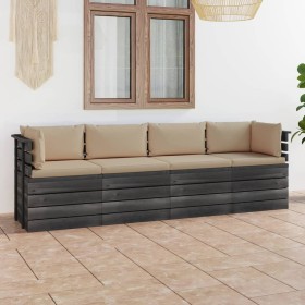 4-Sitzer-Gartensofa mit Kissen aus massivem Kiefernholz von vidaXL, Gartensets - Ref: Foro24-3061746, Preis: 456,99 €, Rabatt: %