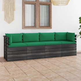 4-Sitzer-Gartensofa aus Paletten und Kissen aus massivem Kiefernholz von vidaXL, Gartensets - Ref: Foro24-3061748, Preis: 363...