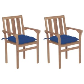 Garden chairs 2 units teak wood with blue cushions by vidaXL, Garden chairs - Ref: Foro24-3062233, Price: 232,68 €, Discount: %