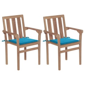 Garden chairs 2 units with blue teak wood cushions by vidaXL, Garden chairs - Ref: Foro24-3062212, Price: 227,99 €, Discount: %