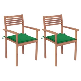 Garden chairs 2 pcs solid teak wood with green cushions by vidaXL, Garden chairs - Ref: Foro24-3062267, Price: 171,24 €, Disc...