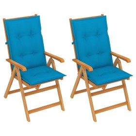 Garden chairs 2 pcs solid teak wood with blue cushions by vidaXL, Garden chairs - Ref: Foro24-3062395, Price: 221,99 €, Disco...