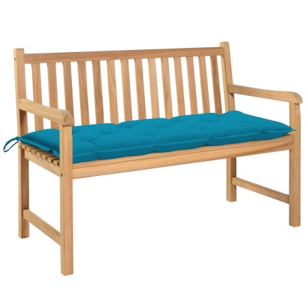 Solid teak wood garden bench with light blue cushion 120 cm by vidaXL, garden benches - Ref: Foro24-3062695, Price: 249,99 €,...