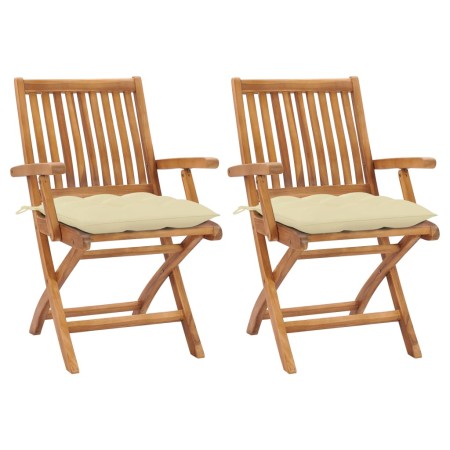 Garden chairs 2 pcs teak wood with cream white cushions by vidaXL, Garden chairs - Ref: Foro24-3062423, Price: 251,41 €, Disc...