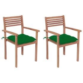 Garden chairs 2 units solid teak wood with green cushions by vidaXL, Garden chairs - Ref: Foro24-3062282, Price: 176,88 €, Di...