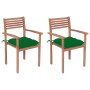 Garden chairs 2 units solid teak wood with green cushions by vidaXL, Garden chairs - Ref: Foro24-3062282, Price: 176,88 €, Di...