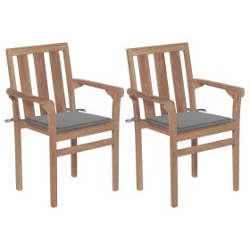 Garden chairs 2 units with gray cushions teak wood by vidaXL, Garden chairs - Ref: Foro24-3062209, Price: 232,14 €, Discount: %