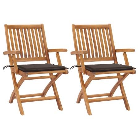 Garden chairs 2 units with gray taupe teak wood cushions by vidaXL, Garden chairs - Ref: Foro24-3062414, Price: 254,52 €, Dis...