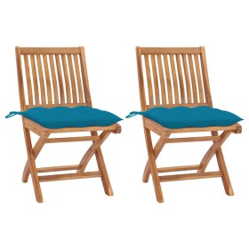 Garden chairs 2 pcs teak wood with light blue cushions by vidaXL, Garden chairs - Ref: Foro24-3062452, Price: 185,34 €, Disco...