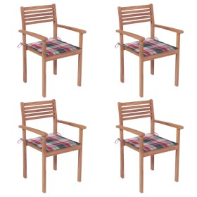 Garden chairs 4 pcs solid teak wood red checkered cushions by vidaXL, Garden chairs - Ref: Foro24-3062302, Price: 313,99 €, D...