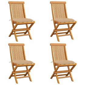 Garden chairs 4 units solid teak wood with beige cushions by vidaXL, Garden chairs - Ref: Foro24-3062586, Price: 268,14 €, Di...