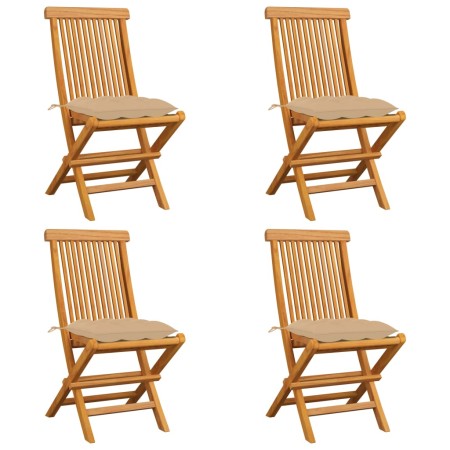 Garden chairs 4 units solid teak wood with beige cushions by vidaXL, Garden chairs - Ref: Foro24-3062586, Price: 259,22 €, Di...