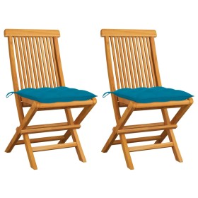 Garden chairs 2 pcs teak wood with light blue cushions by vidaXL, Garden chairs - Ref: Foro24-3062479, Price: 122,61 €, Disco...