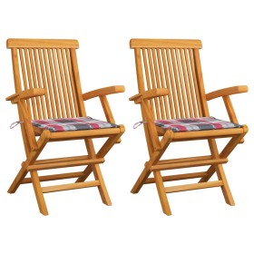 Garden chairs 2 pcs teak wood with red checkered cushions by vidaXL, Garden chairs - Ref: Foro24-3062500, Price: 153,99 €, Di...