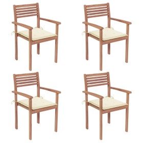 Garden chairs 4 pcs solid teak wood with cream cushions by vidaXL, Garden chairs - Ref: Foro24-3062291, Price: 323,99 €, Disc...