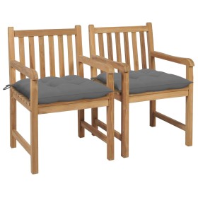 Garden chairs 2 pcs solid teak wood with gray cushions by vidaXL, Garden chairs - Ref: Foro24-3062746, Price: 261,99 €, Disco...