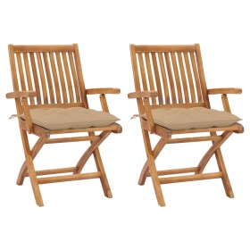 Garden chairs 2 units teak wood with beige cushions by vidaXL, Garden chairs - Ref: Foro24-3062424, Price: 249,99 €, Discount: %