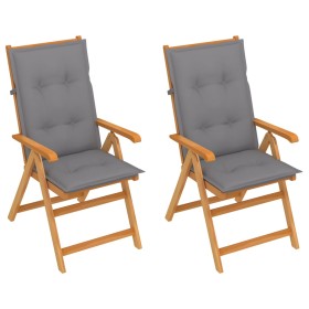 Garden chairs 2 pcs solid teak wood with gray cushions by vidaXL, Garden chairs - Ref: Foro24-3062392, Price: 226,99 €, Disco...