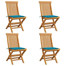 Garden chairs 4 units with blue teak wood cushions by vidaXL, Garden chairs - Ref: Foro24-3062572, Price: 257,99 €, Discount: %