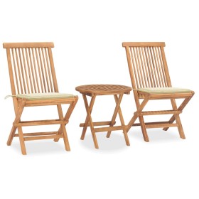 Folding garden dining set 3 pieces teak wood cushions by vidaXL, Garden sets - Ref: Foro24-3063173, Price: 168,11 €, Discount: %