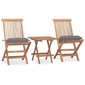 Klappbare Garten-Essgruppe, 3-teilig, Kissen aus Teakholz von vidaXL, Gartensets - Ref: Foro24-3063214, Preis: 157,99 €, Raba...