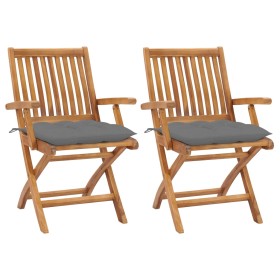 Garden chairs, 2 units, teak wood with gray cushions. by vidaXL, Garden chairs - Ref: Foro24-3062422, Price: 243,99 €, Discou...