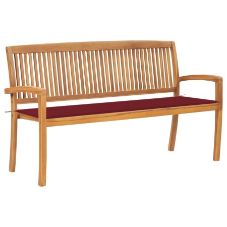 Stackable garden bench with solid teak wood and cushion, 159 cm. by vidaXL, garden benches - Ref: Foro24-3063315, Price: 248,...