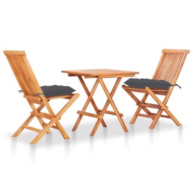 Bistro-Set 3-teilig aus Teakholz und anthrazitgrauen Kissen von vidaXL, Gartensets - Ref: Foro24-3063240, Preis: 173,15 €, Ra...