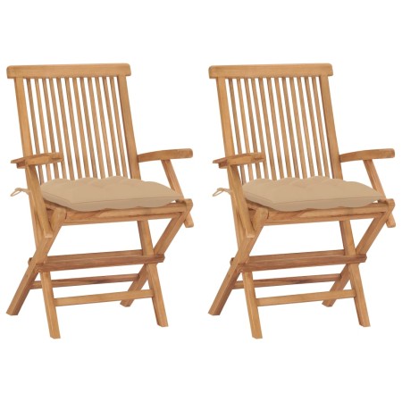 Garden chairs 2 pcs solid teak wood with beige cushions by vidaXL, Garden chairs - Ref: Foro24-3062505, Price: 180,41 €, Disc...