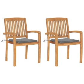 Garden chairs 2 units with solid gray teak wood cushions by vidaXL, Garden chairs - Ref: Foro24-3063253, Price: 247,18 €, Dis...