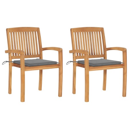 Garden chairs 2 units with solid gray teak wood cushions by vidaXL, Garden chairs - Ref: Foro24-3063253, Price: 247,74 €, Dis...