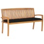 Stackable garden bench with solid teak wood cushion 159 cm by vidaXL, garden benches - Ref: Foro24-3063328, Price: 257,99 €, ...