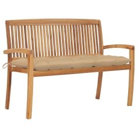 Stackable garden bench and cushion solid teak wood 128.5 cm by vidaXL, garden benches - Ref: Foro24-3063297, Price: 188,99 €,...