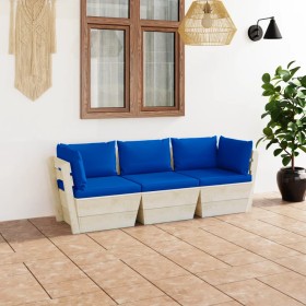 3-Sitzer-Gartensofa aus Paletten mit Kissen aus Tannenholz von vidaXL, Gartensets - Ref: Foro24-3063406, Preis: 252,13 €, Rab...