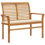 Solid teak wood garden bench with cream cushion 112 cm by vidaXL, garden benches - Ref: Foro24-3062651, Price: 142,31 €, Disc...