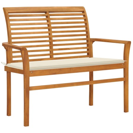 Solid teak wood garden bench with cream cushion 112 cm by vidaXL, garden benches - Ref: Foro24-3062651, Price: 141,99 €, Disc...