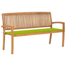 Stackable garden bench with solid teak wood and cushion, 159 cm. by vidaXL, garden benches - Ref: Foro24-3063317, Price: 234,...