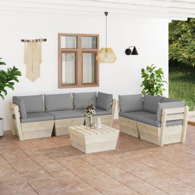 6-piece pallet garden furniture and fir wood cushions by vidaXL, Garden sets - Ref: Foro24-3063517, Price: 481,57 €, Discount: %