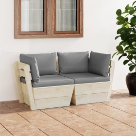 2-seater garden pallet sofa with fir wood cushions by vidaXL, Garden sets - Ref: Foro24-3063385, Price: 167,74 €, Discount: %